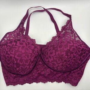 Maidenform Lace Bra 38C Lightly Padded No Wire Red Wine Maroon 0318S2
